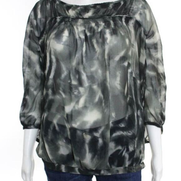 Zara Basic Green Gray Ivory 3/4 Sleeve Top M - Picture 2 of 6